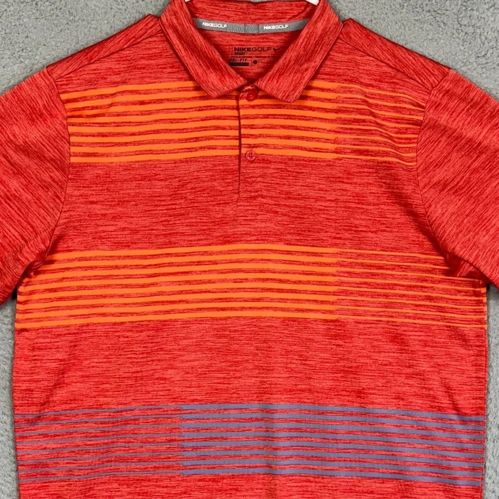 Nike Golf Sport Polo Shirt Mens Large Red Striped Dri-Fit Performance Rugby Logo